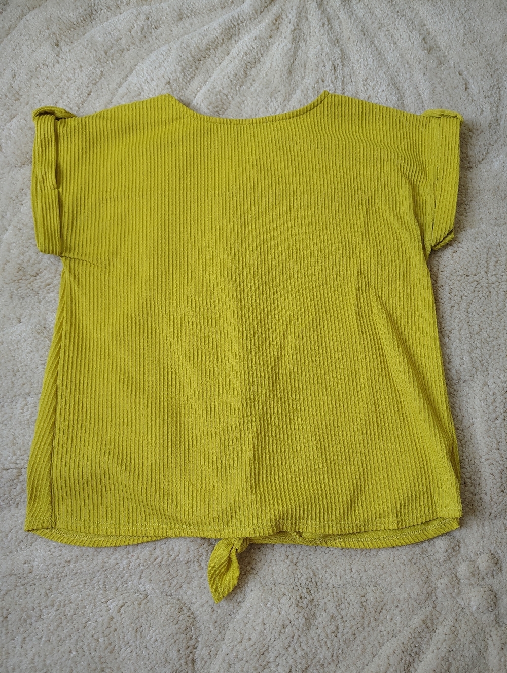 Set The Stage Women's Medium Yellow Tie Ribbed Short-sleeve Blouse - Picture 11 of 11